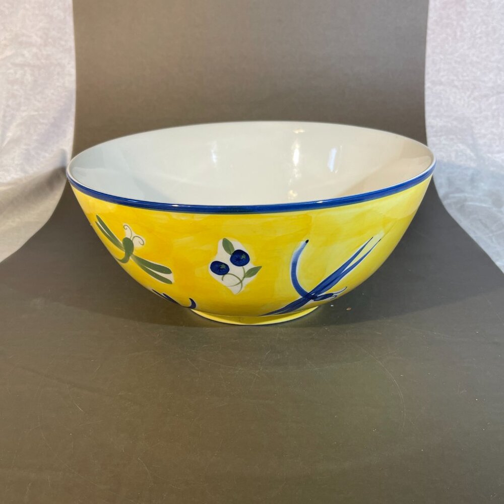 April Cornell Dragonfly Yellow Blue Large Serving Bowl 11” Hand-Painted (1225)
